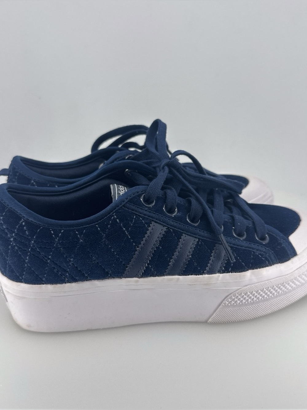 Adidas Originals Nizza Platform Sneakers | Size 7 | Quilted Navy Blue Velour EUC - Picture 3 of 9